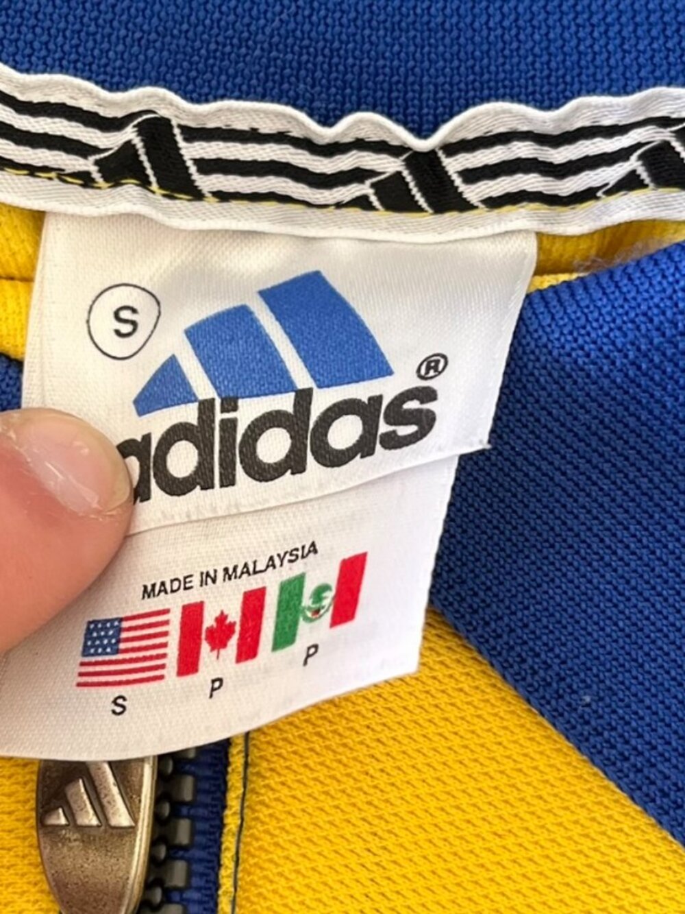 Vintage Adidas Half-Zip Polo Shirt Blue/Yellow - Picture 2 of 5